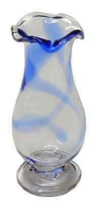 Dollhouse Swirled Blue Glass Fluted Pedestal Vase 1:12 Scale Miniature Decor - MiniatureCrush