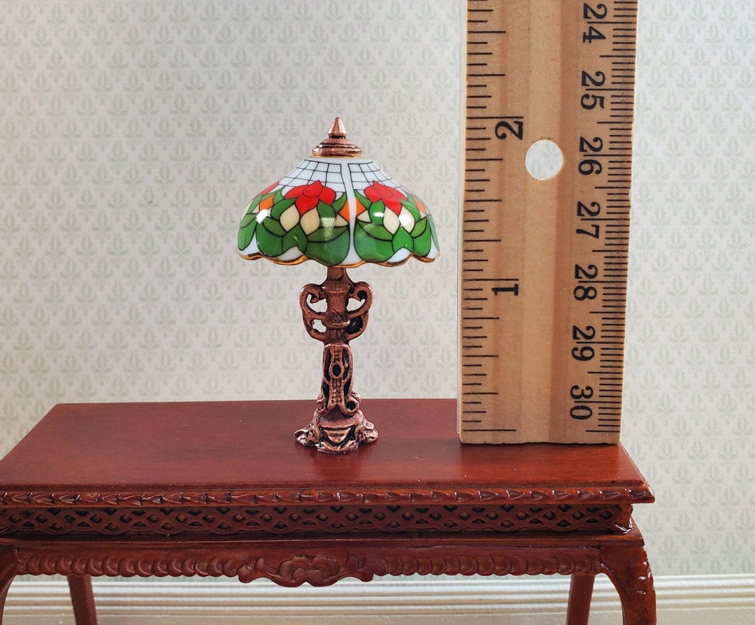Dollhouse Table Lamp Non - Working Stained Glass Style by Reutter Porcelain 1:12 - MiniatureCrush