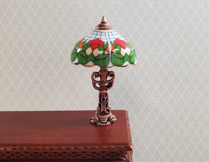 Dollhouse Table Lamp Non - Working Stained Glass Style by Reutter Porcelain 1:12 - MiniatureCrush
