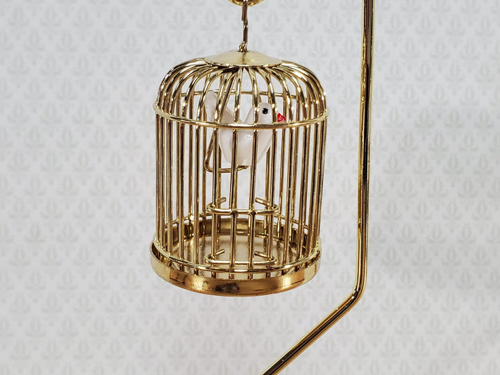 Dollhouse Tall Birdcage with Stand Gold Metal with Bird 1:12 Scale Miniature - Miniature Crush