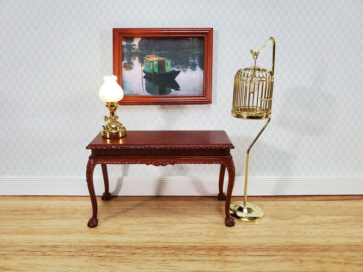 Dollhouse Tall Birdcage with Stand Gold Metal with Bird 1:12 Scale Miniature - Miniature Crush