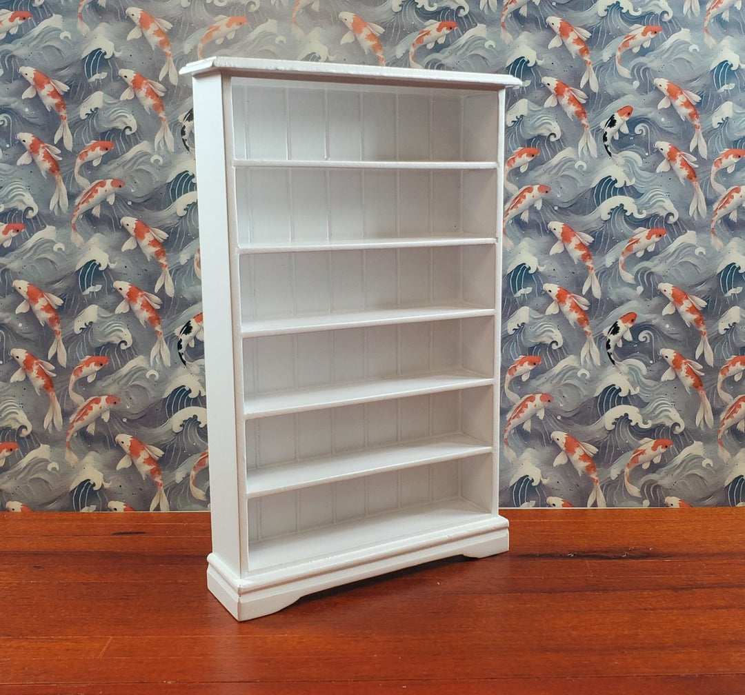 Dollhouse Tall Bookcase White Shelves Bookshelf 1:12 Scale Miniature Furniture - MiniatureCrush