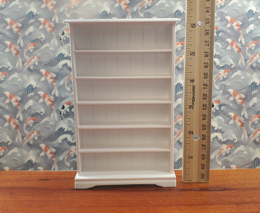 Dollhouse Tall Bookcase White Shelves Bookshelf 1:12 Scale Miniature Furniture - MiniatureCrush