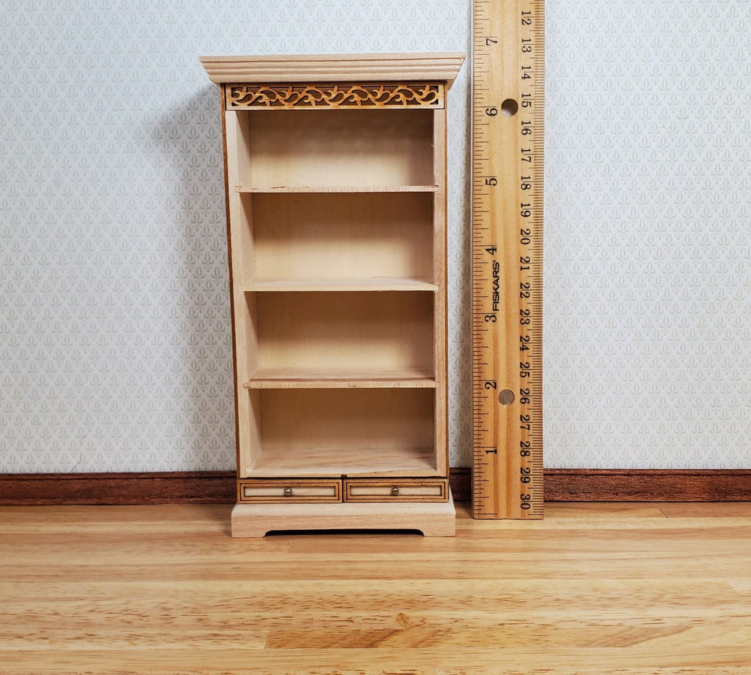 Dollhouse Tall Bookcase with Drawers 1:12 Scale Miniature Furniture - MiniatureCrush
