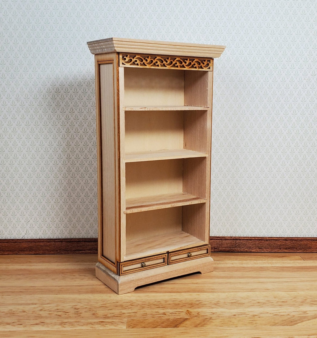 Dollhouse Tall Bookcase with Drawers 1:12 Scale Miniature Furniture - MiniatureCrush