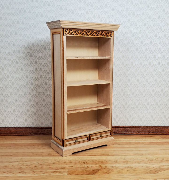 Dollhouse Tall Bookcase with Drawers 1:12 Scale Miniature Furniture - MiniatureCrush