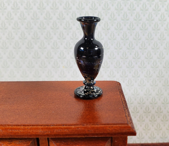 Dollhouse Tall Glass Vase Black with Swirls Hand Blown 1:12 Scale Miniature - Miniature Crush