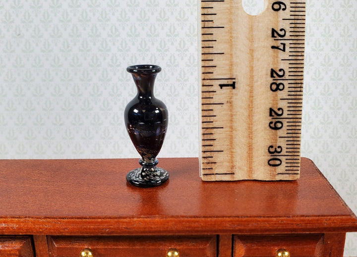 Dollhouse Tall Glass Vase Black with Swirls Hand Blown 1:12 Scale Miniature - Miniature Crush