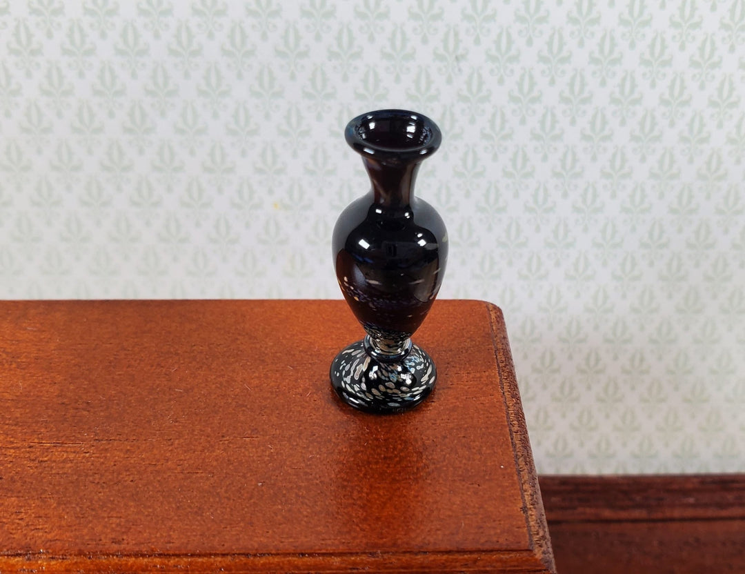 Dollhouse Tall Glass Vase Black with Swirls Hand Blown 1:12 Scale Miniature - Miniature Crush