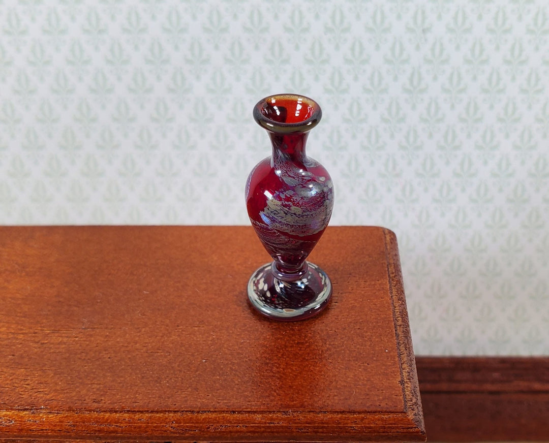 Dollhouse Tall Glass Vase Red with Swirls Hand Blown Glass 1:12 Scale Miniature - Miniature Crush