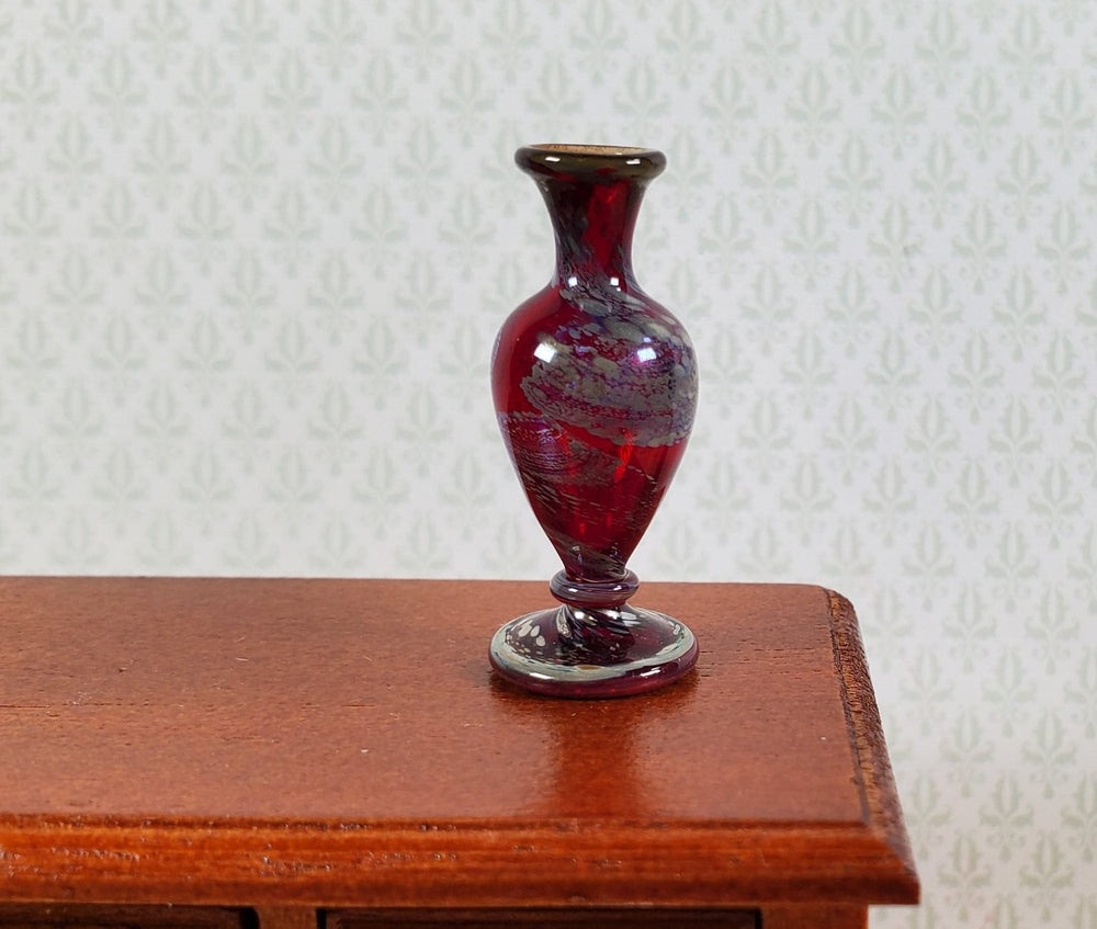 Dollhouse Tall Glass Vase Red with Swirls Hand Blown Glass 1:12 Scale Miniature - Miniature Crush