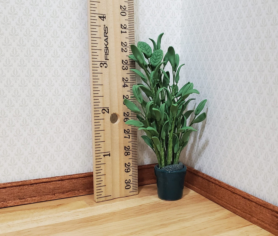Dollhouse Tall Leafy Houseplant in Green Ceramic Planter 1:12 Scale Miniature - MiniatureCrush