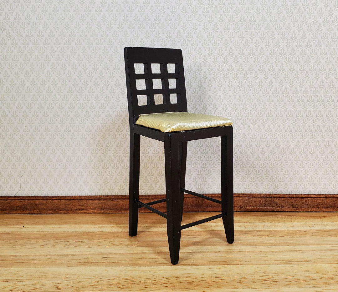 Dollhouse Tall Modern Bar Chair with Padded Seat Black 1:12 Scale Furniture - MiniatureCrush