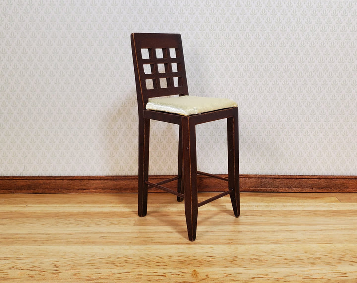 Dollhouse Tall Modern Bar Chair with Padded Seat Walnut 1:12 Scale Furniture - MiniatureCrush