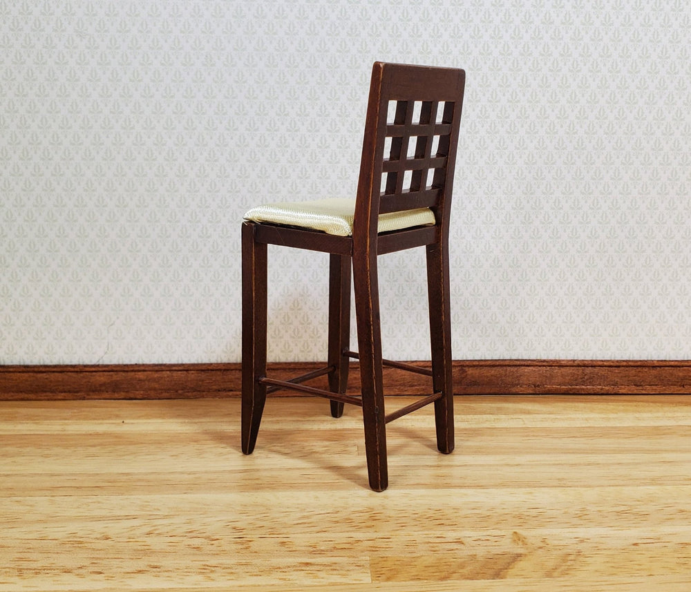 Dollhouse Tall Modern Bar Chair with Padded Seat Walnut 1:12 Scale Furniture - MiniatureCrush