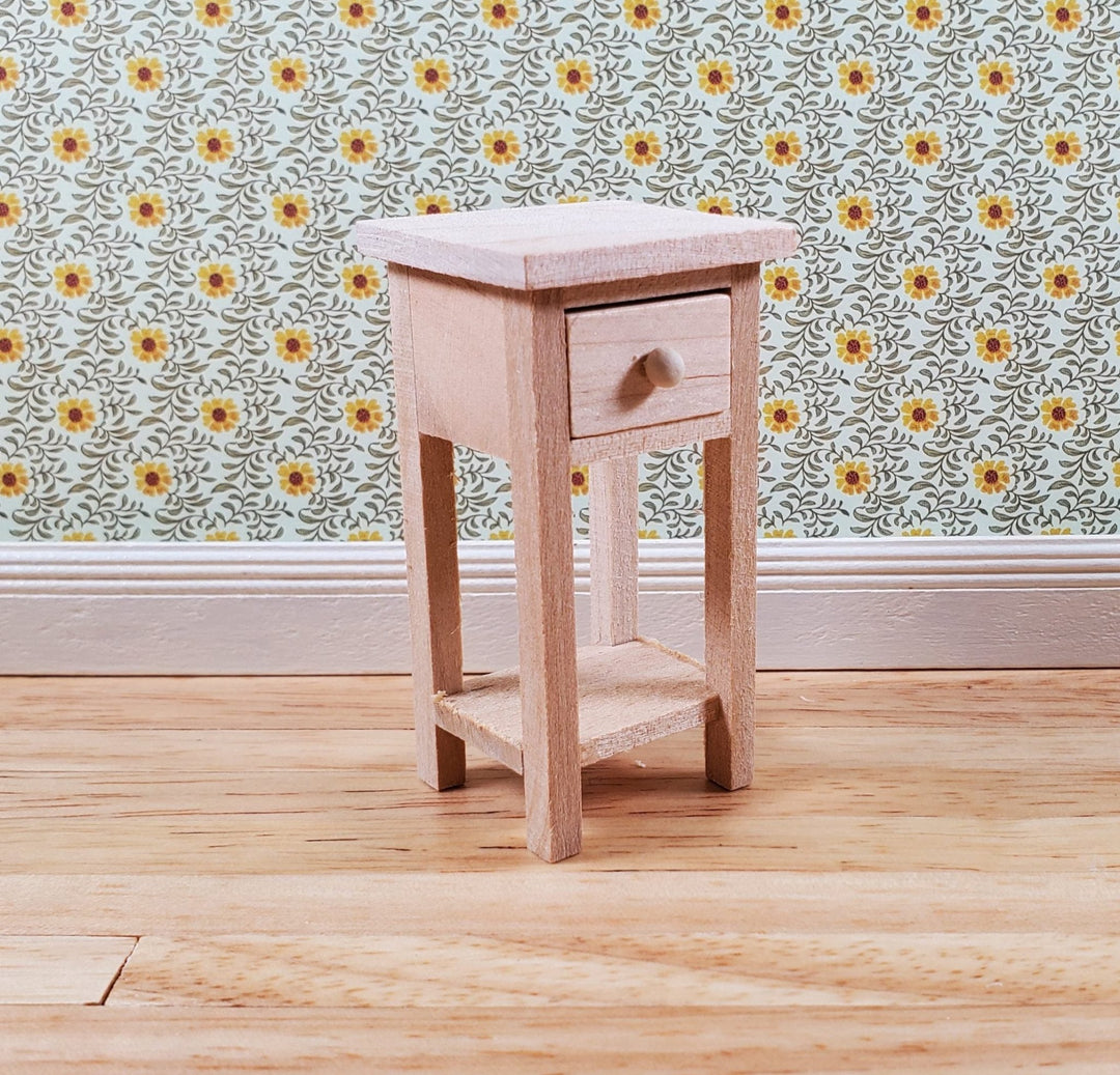 Dollhouse Tall Narrow Side Table with Drawer Unpainted Wood Furniture 1:12 Scale - Miniature Crush