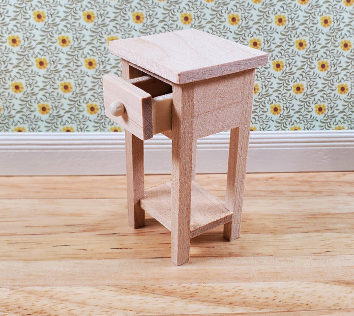 Dollhouse Tall Narrow Side Table with Drawer Unpainted Wood Furniture 1:12 Scale - Miniature Crush