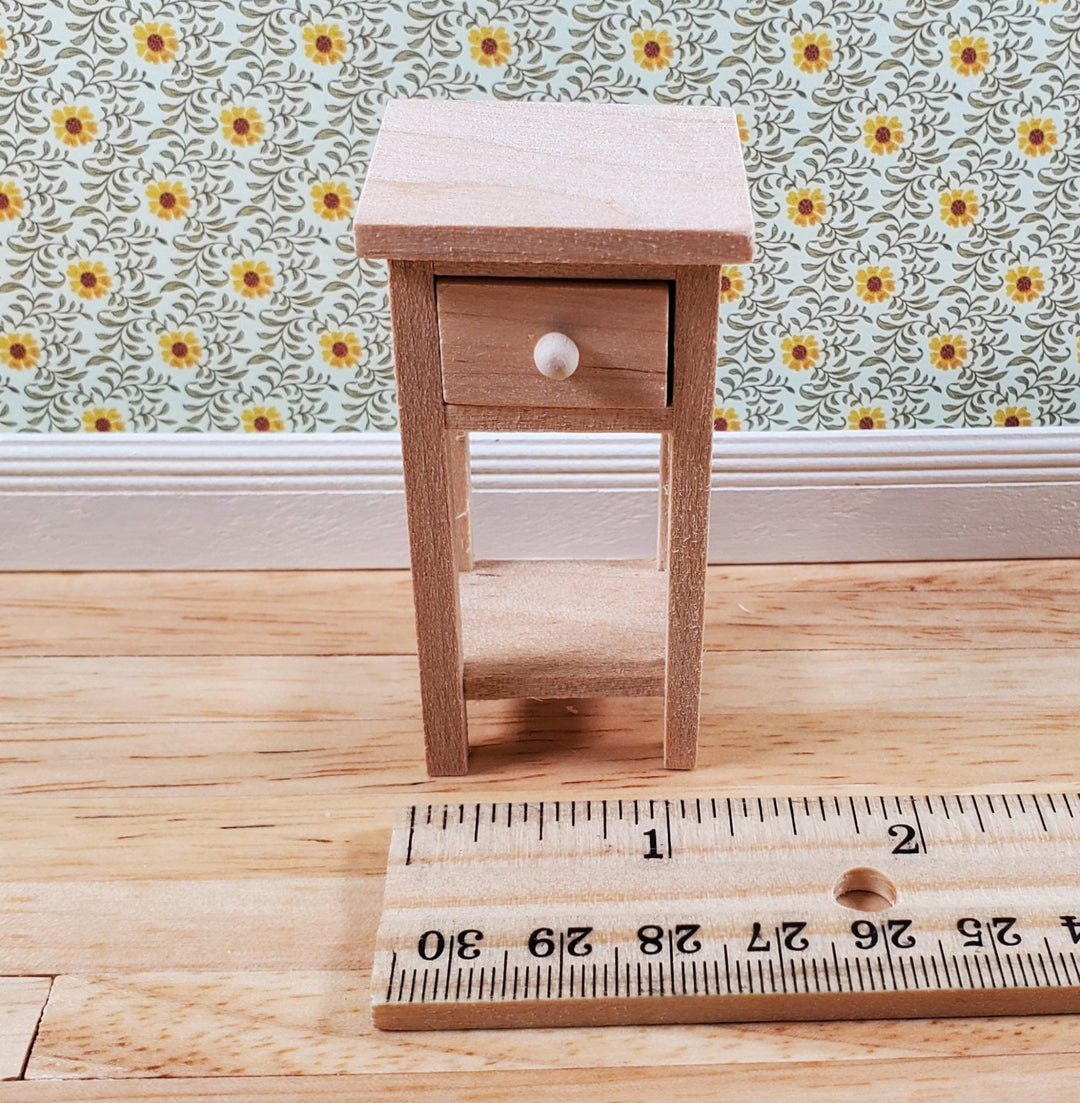 Dollhouse Tall Narrow Side Table with Drawer Unpainted Wood Furniture 1:12 Scale - Miniature Crush