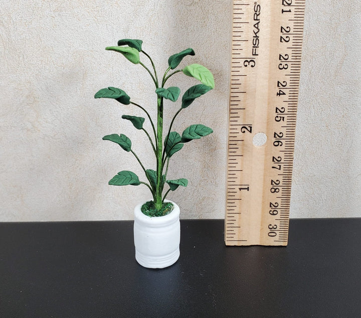Dollhouse Tall Potted Medium Leaf Palm in a White Clay Pot 1:12 Scale Miniature - MiniatureCrush