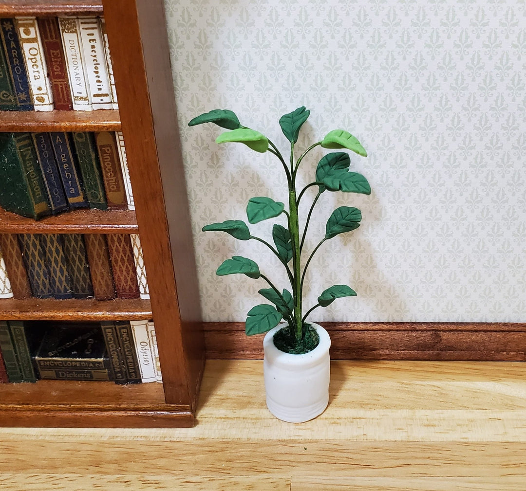 Dollhouse Tall Potted Medium Leaf Palm in a White Clay Pot 1:12 Scale Miniature - MiniatureCrush