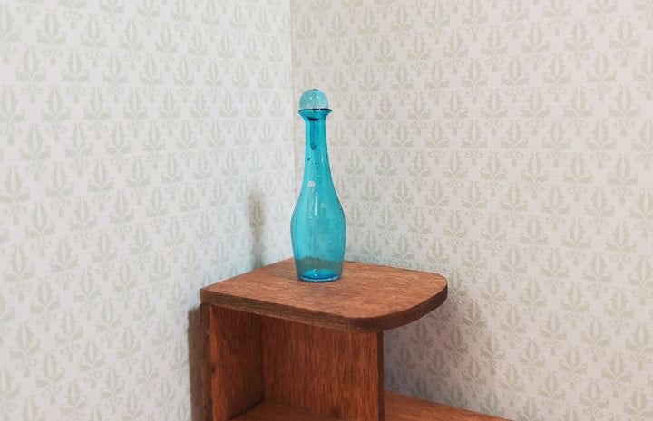 Dollhouse Tall Turquoise Blue Glass Decanter 1:12 Scale Miniature Dining Decor - MiniatureCrush