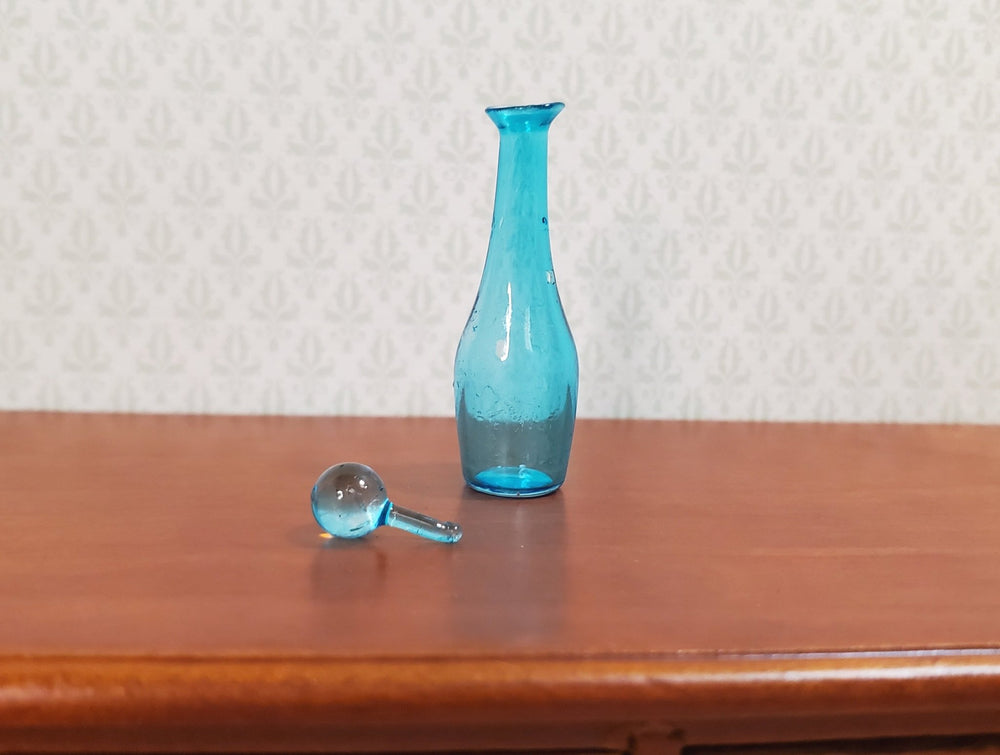 Dollhouse Tall Turquoise Blue Glass Decanter 1:12 Scale Miniature Dining Decor - MiniatureCrush
