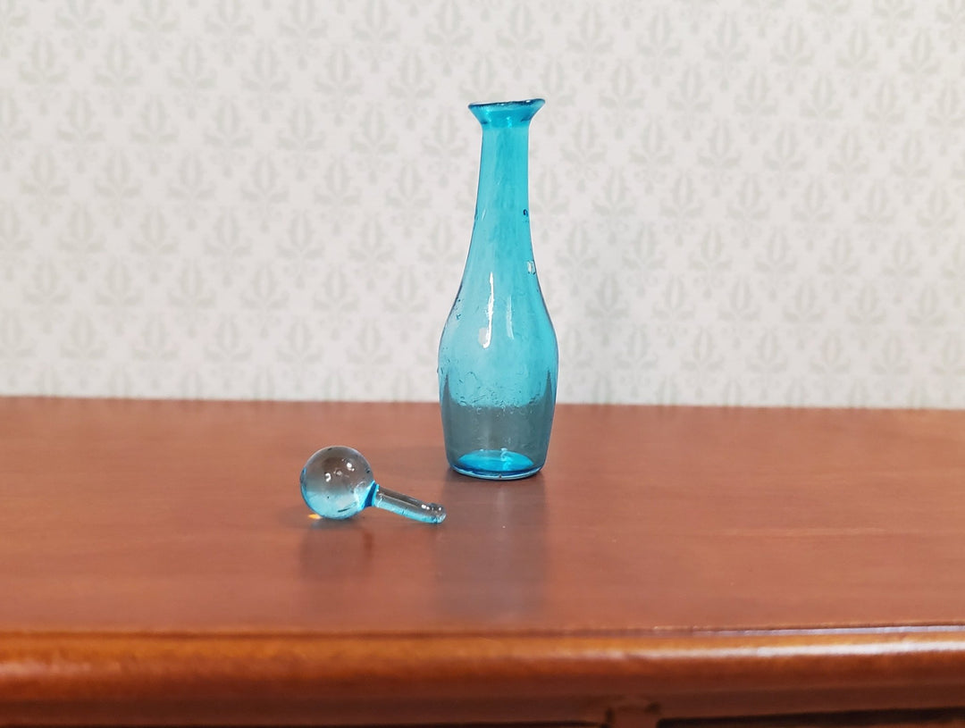 Dollhouse Tall Turquoise Blue Glass Decanter 1:12 Scale Miniature Dining Decor - MiniatureCrush