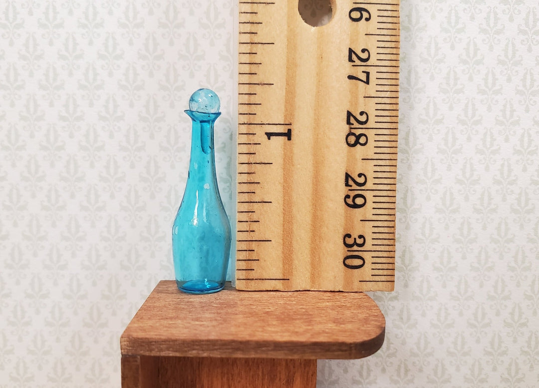 Dollhouse Tall Turquoise Blue Glass Decanter 1:12 Scale Miniature Dining Decor - MiniatureCrush