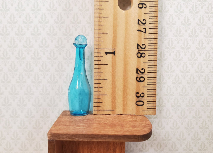 Dollhouse Tall Turquoise Blue Glass Decanter 1:12 Scale Miniature Dining Decor - MiniatureCrush