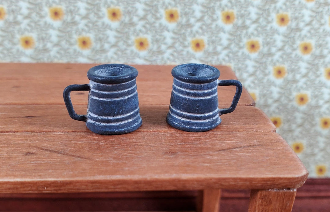 Dollhouse Tankard Half Pint Metal Mugs x2 1:12 Scale Miniature Vintage Style - Miniature Crush