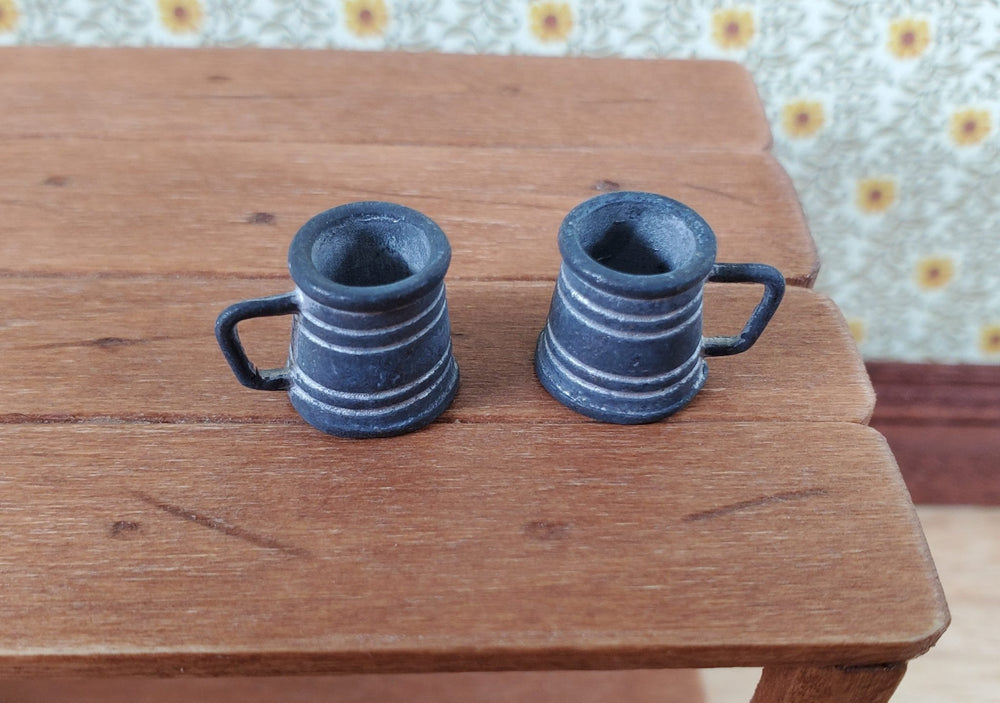 Dollhouse Tankard Half Pint Metal Mugs x2 1:12 Scale Miniature Vintage Style - Miniature Crush