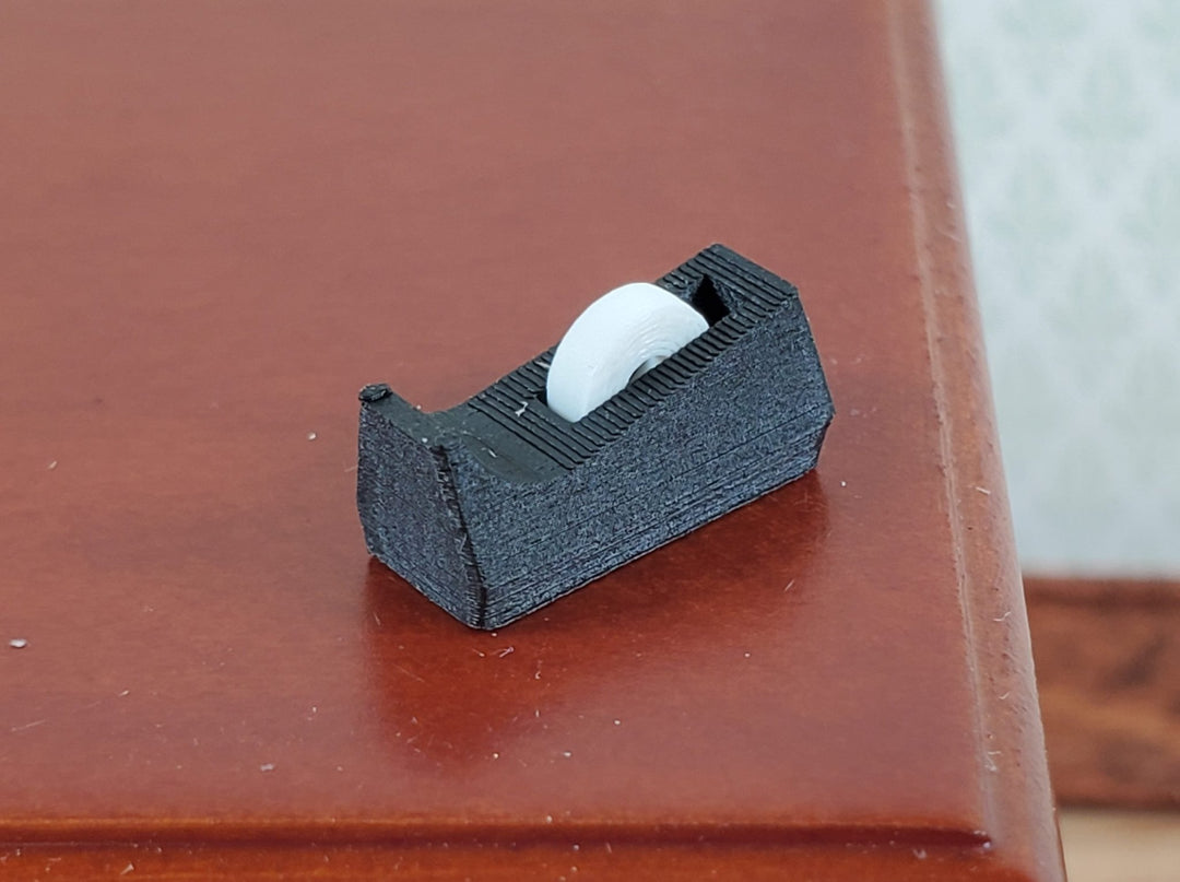 Dollhouse Tape Dispenser Modern Black with Tape Roll Tiny 1:12 Scale Miniature - Miniature Crush