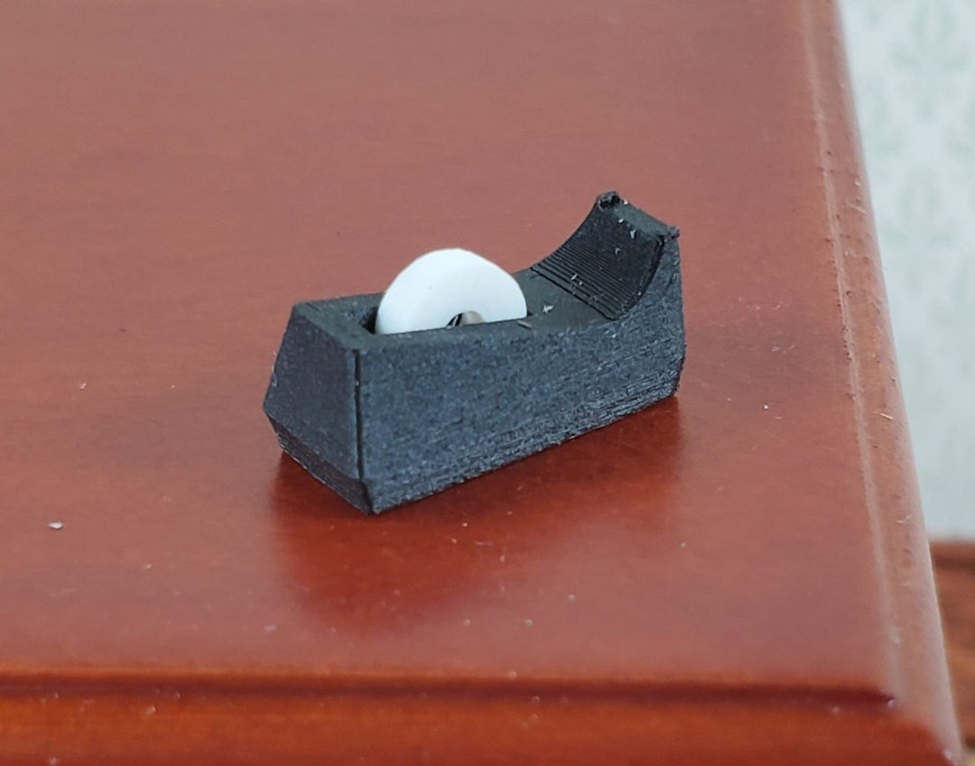 Dollhouse Tape Dispenser Modern Black with Tape Roll Tiny 1:12 Scale Miniature - Miniature Crush