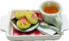Dollhouse Tea and Cookies on a White Ceramic Tray 1:12 Scale Miniature - MiniatureCrush