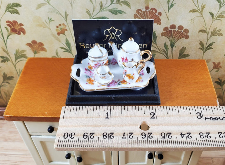 Dollhouse Tea Set Thanksgiving Leaves Reutter Porcelain 1:12 Scale Teapot Cup - Miniature Crush