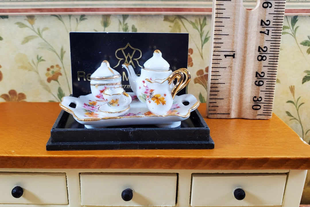 Dollhouse Tea Set Thanksgiving Leaves Reutter Porcelain 1:12 Scale Teapot Cup - Miniature Crush