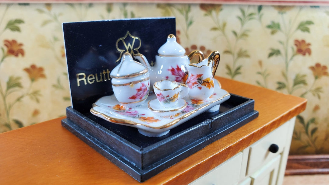 Dollhouse Tea Set Thanksgiving Leaves Reutter Porcelain 1:12 Scale Teapot Cup - Miniature Crush