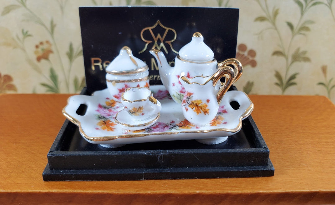 Dollhouse Tea Set Thanksgiving Leaves Reutter Porcelain 1:12 Scale Teapot Cup - Miniature Crush