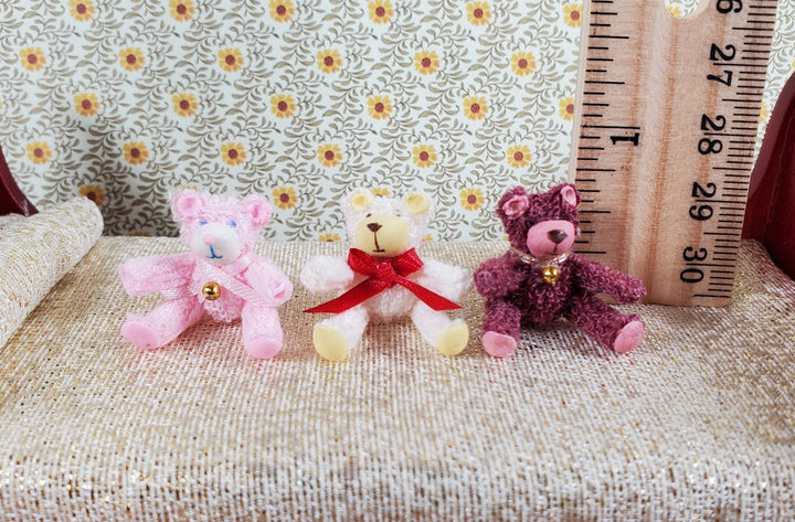 Dollhouse Teddy Bears Sitting Set of 3 Stuffed Animals 1:12 Scale Miniatures - Miniature Crush