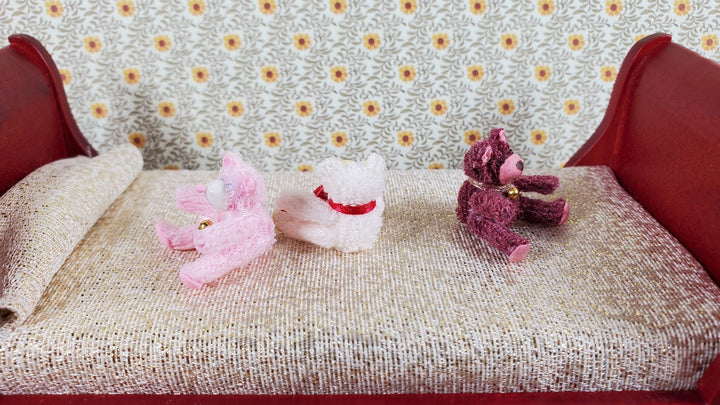 Dollhouse Teddy Bears Sitting Set of 3 Stuffed Animals 1:12 Scale Miniatures - Miniature Crush