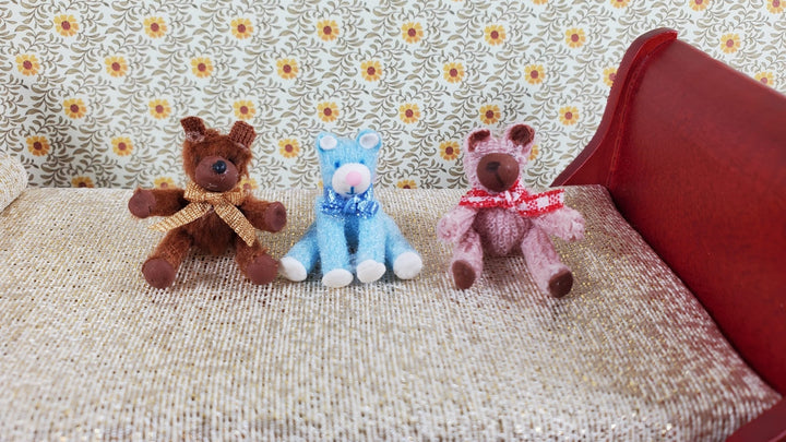 Dollhouse Teddy Bears Sitting x3 Stuffed Animals Toys 1:12 Scale Miniatures - Miniature Crush