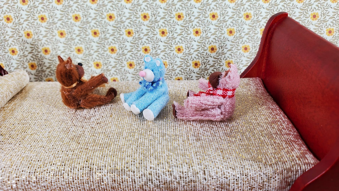 Dollhouse Teddy Bears Sitting x3 Stuffed Animals Toys 1:12 Scale Miniatures - Miniature Crush