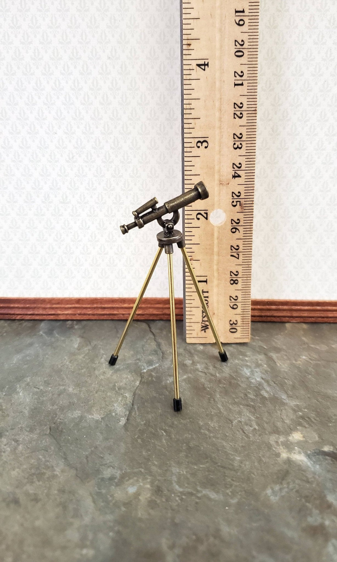 Dollhouse Telescope Tall on 3 Legs Bronze Metal 1:12 Scale Miniature - Miniature Crush