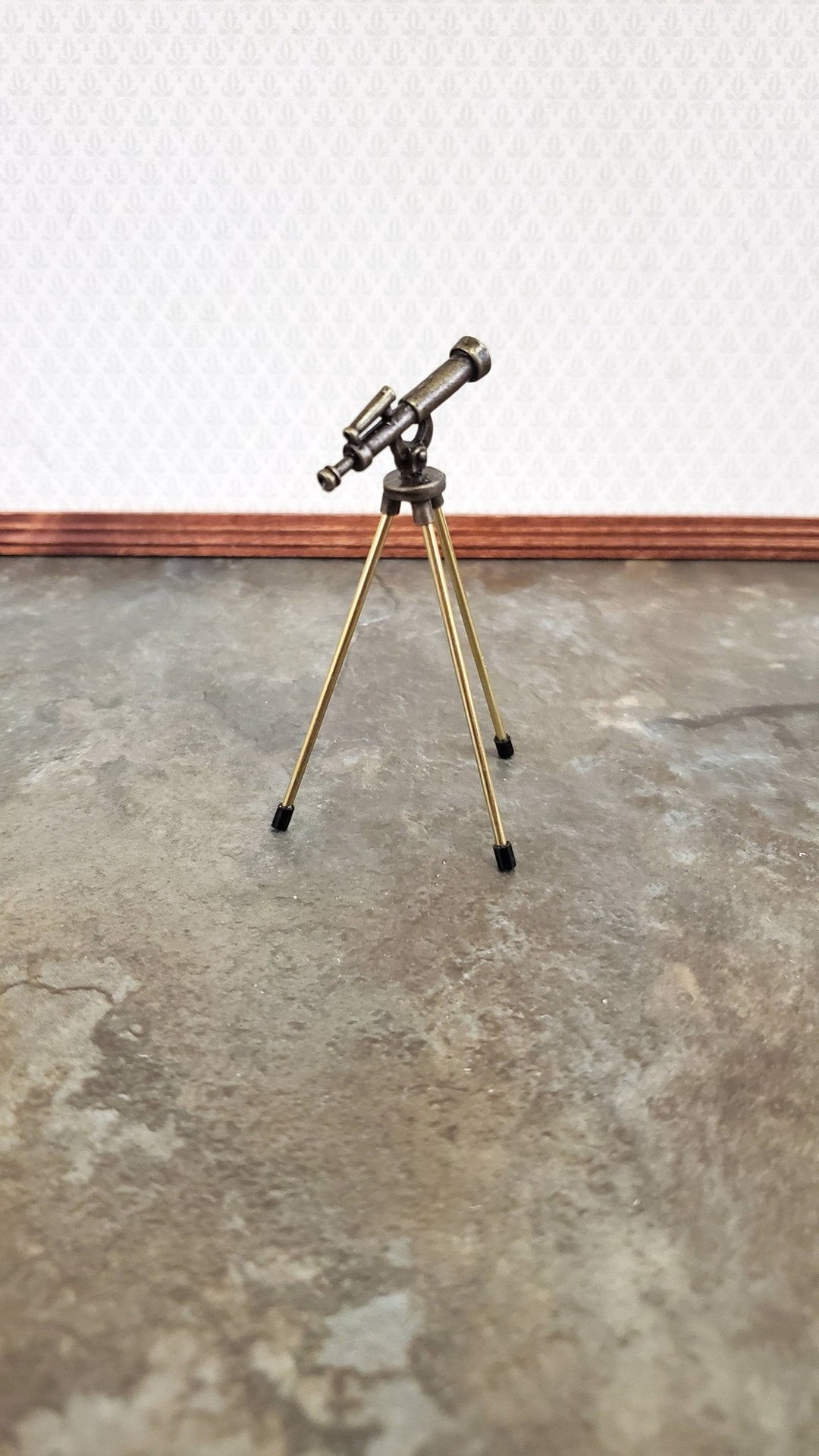 Dollhouse Telescope Tall on 3 Legs Bronze Metal 1:12 Scale Miniature - Miniature Crush