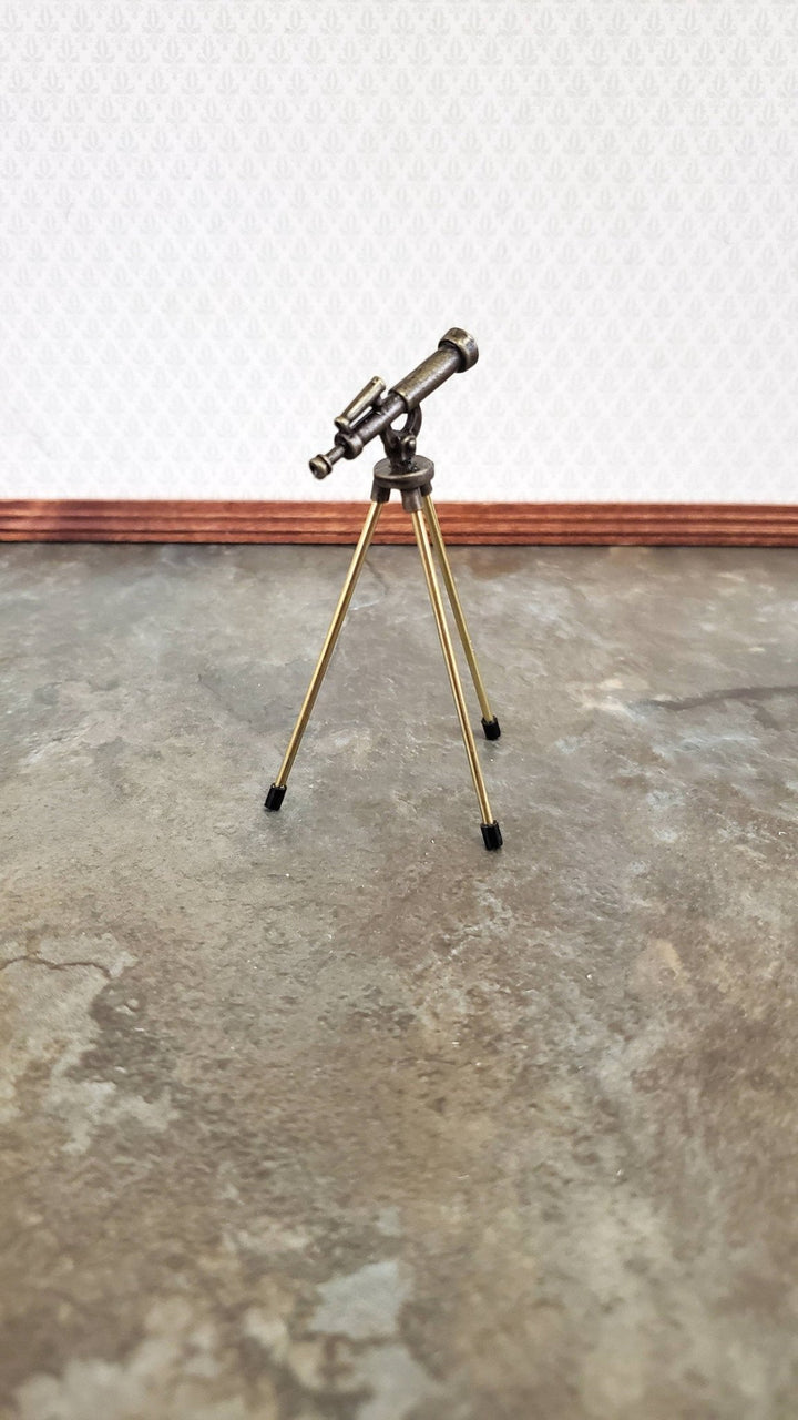 Dollhouse Telescope Tall on 3 Legs Bronze Metal 1:12 Scale Miniature - Miniature Crush