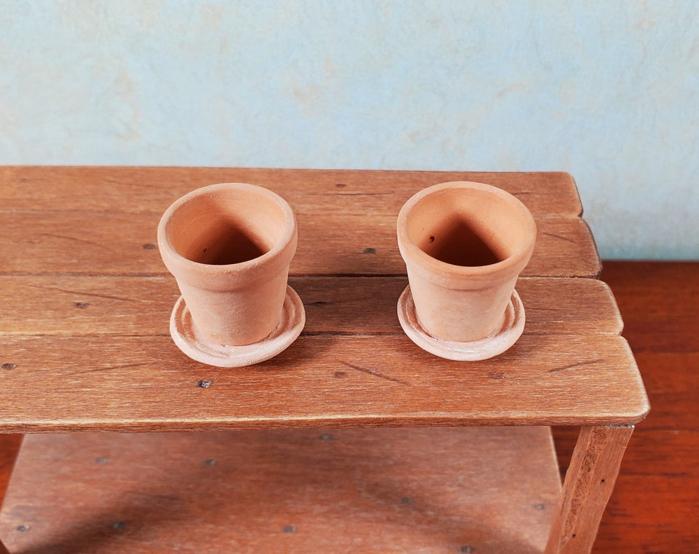 Dollhouse Terra Cotta Pots with Saucers Set of 2 1:12 Scale Miniature - MiniatureCrush