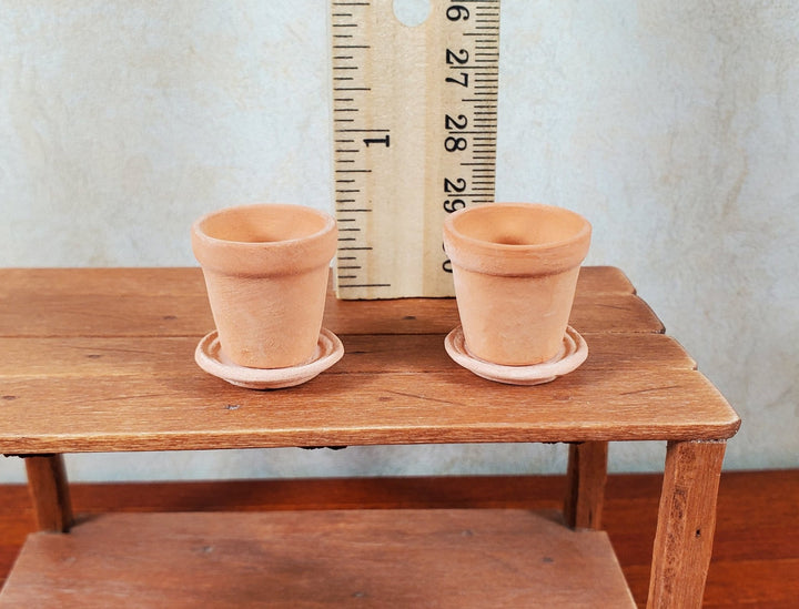 Dollhouse Terra Cotta Pots with Saucers Set of 2 1:12 Scale Miniature - MiniatureCrush