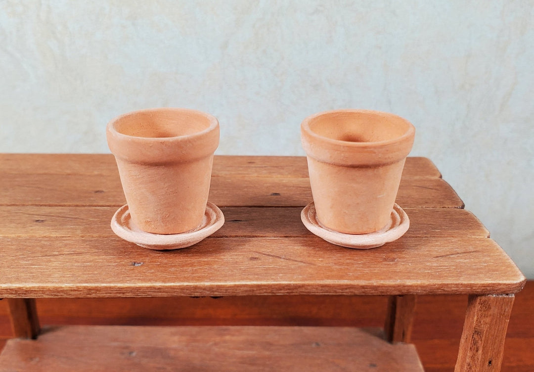 Dollhouse Terra Cotta Pots with Saucers Set of 2 1:12 Scale Miniature - MiniatureCrush