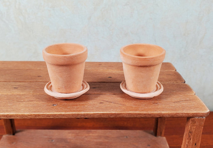Dollhouse Terra Cotta Pots with Saucers Set of 2 1:12 Scale Miniature - MiniatureCrush