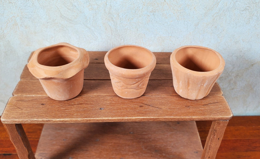 Dollhouse Terra Cotta Pots with Varying Designs Set of 3 1:12 Scale Miniature - MiniatureCrush